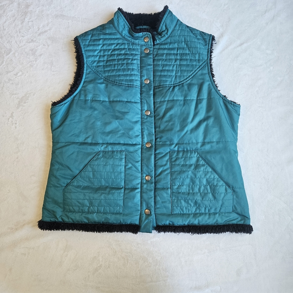 Pendleton Teal Black Sherpa Fleece Lined Vest size Womens  Large